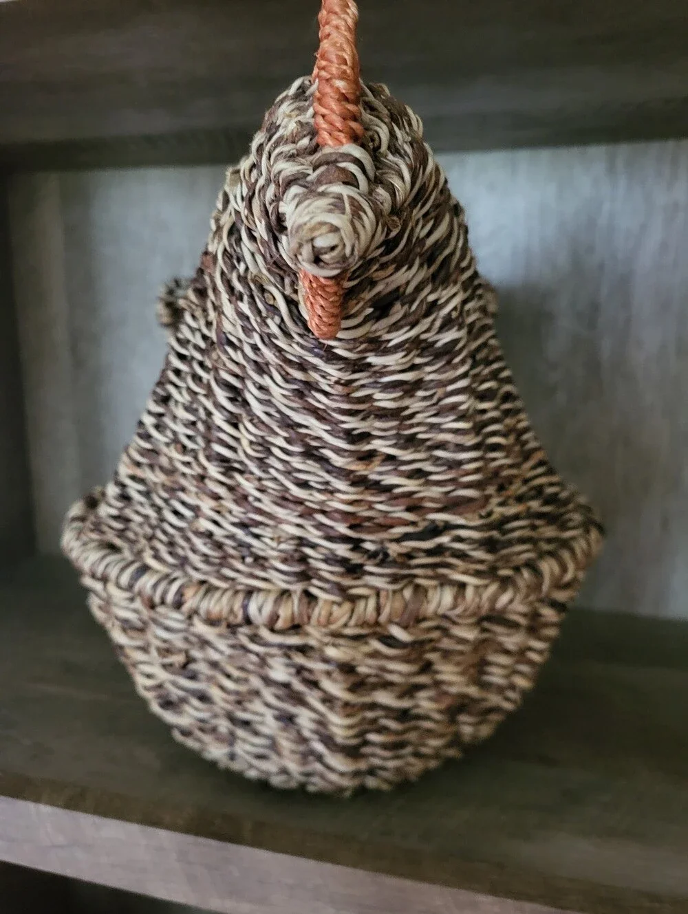 Vintagen Rooster Handwoven Seagrass Basket with Orange Accent